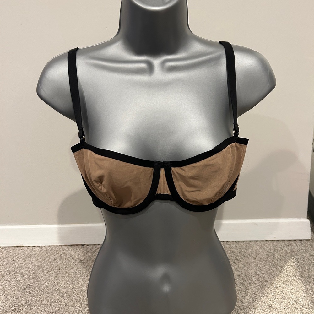 CUUP Balconette Mesh Bra in Taupe with Black Trim